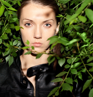 Girl in bushes